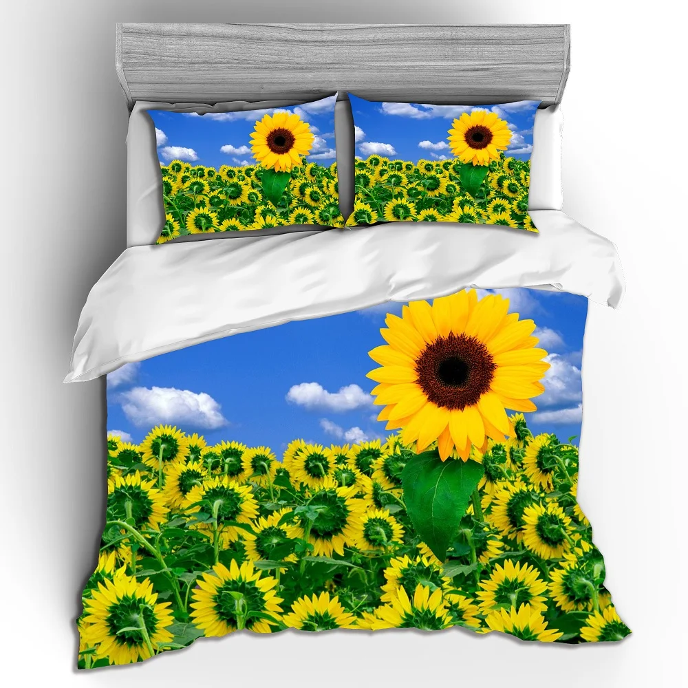 

HD Digital Print Sunflower Bedding Sets Duvet Cover+ Pillowcase 2/3pcs Customized bed set US/AU/EU size 11 Size 8 style