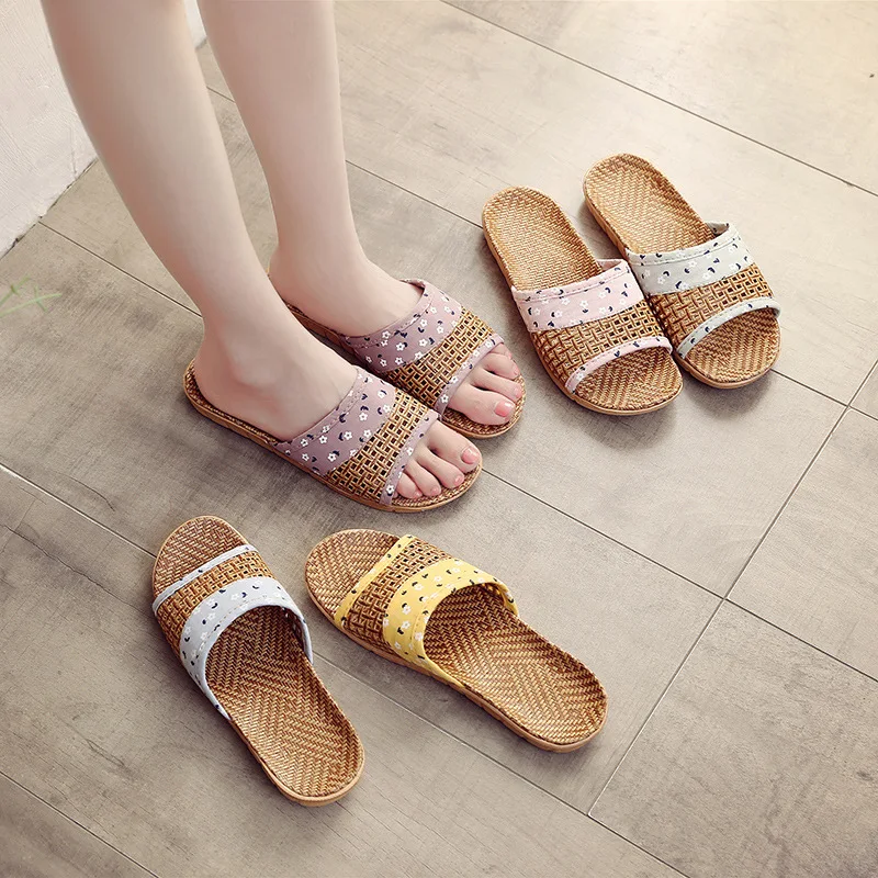 

Summer Women Home Indoor Natural Bamboo Rattan Cane Grass Weaving slippers Men Casual Non-slip Couples Flax slippers Sandals