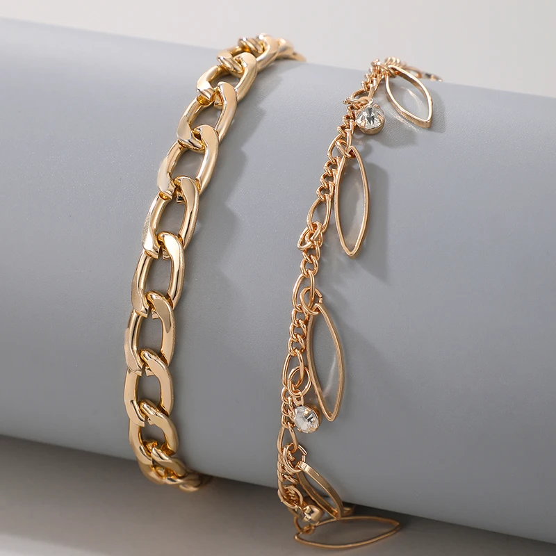 Docona 2 шт./компл. панк многослойный ножной браслет для женщин металлический сплав