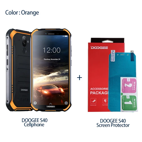 Add Screen Protector DOOGEE S40 IP68 IP69K Мобильный телефон 5,5 дюймов дисплей 4650 мАч MT6739 четырехъядерный 3 ГБ ОЗУ 32 Гб ПЗУ Android 9,1 8.0MP камера 4G сеть - Цвет: Add Screen Protector
