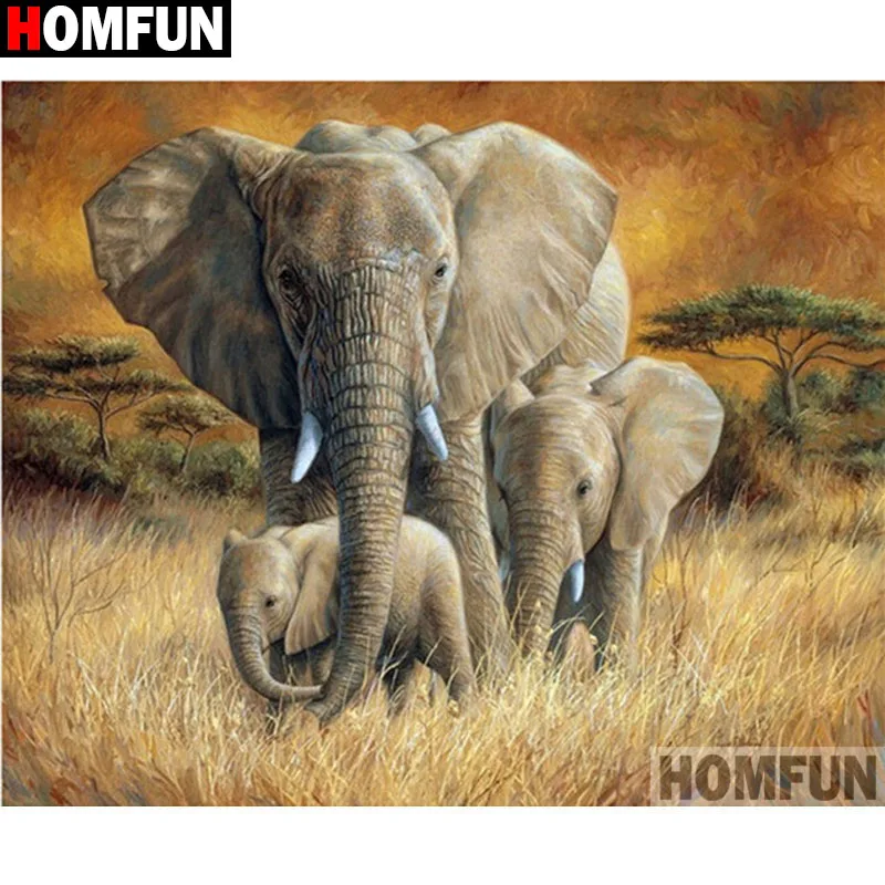

HOMFUN Art 5D Diy Diamond Painting "Animal elephant" Diamond Pictures Cross Stitch 3D Rhinestone Embroidery Decor A27844