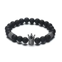 2020 new trendy lava stone pave crown charm bracelet bangle for men or women bracelets party jewelry best gift