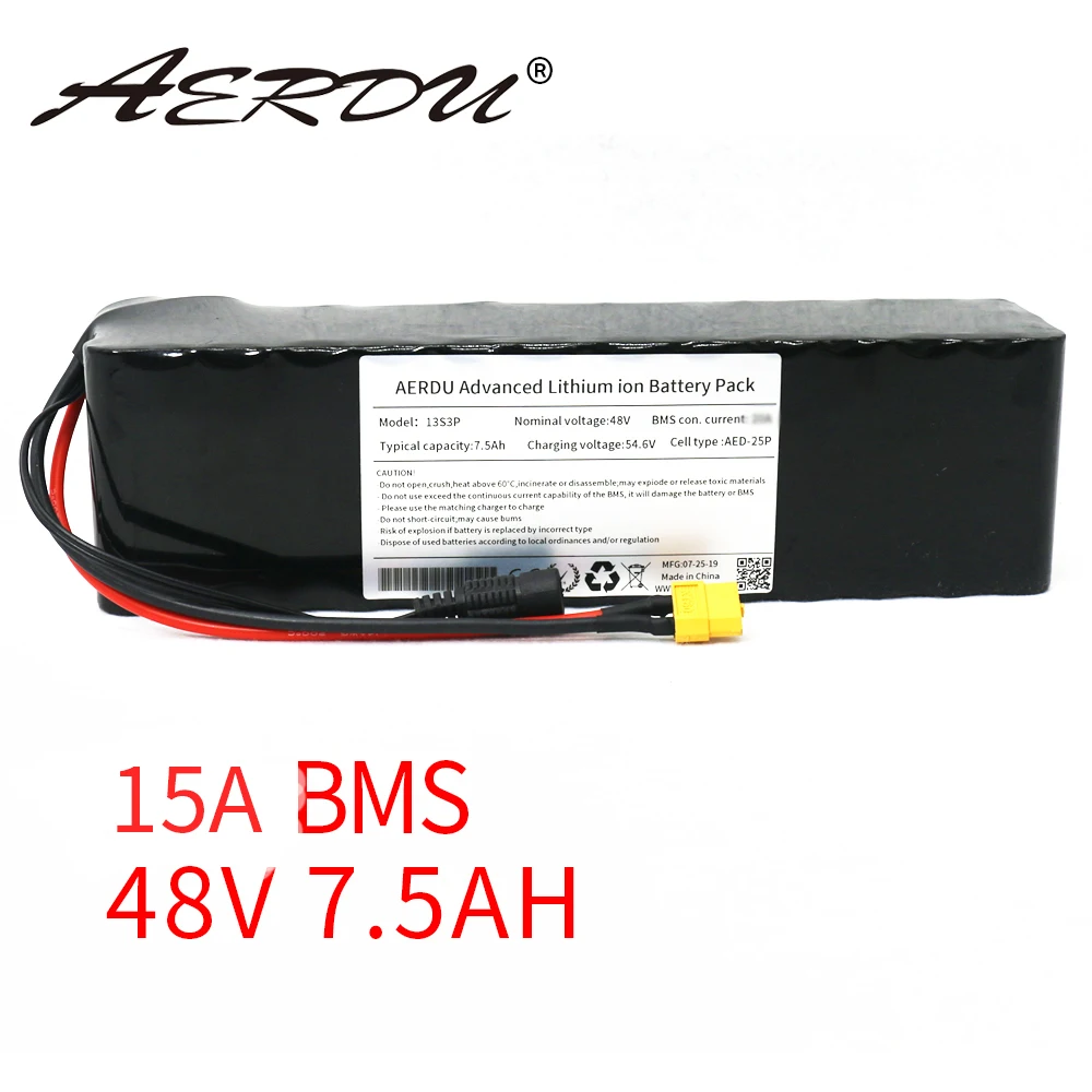 

AERDU 13S3P 48V 7.5Ah 8Ah 580W motor 18650 Lithium ion Battery Pack 54.6v E-bike Electric bicycle Scooter with 15A discharge BMS