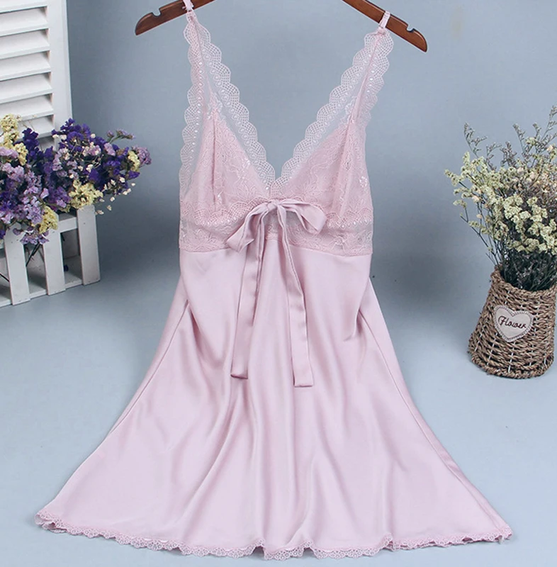 Женская ночная рубашка с V образным вырезом без рукавов|Ночные сорочки и пижамы| |