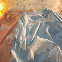 women t shirt korean summer harajuku vintage tie dye shirt sky clouds printing short sleeve streetwear casual loose top tee new