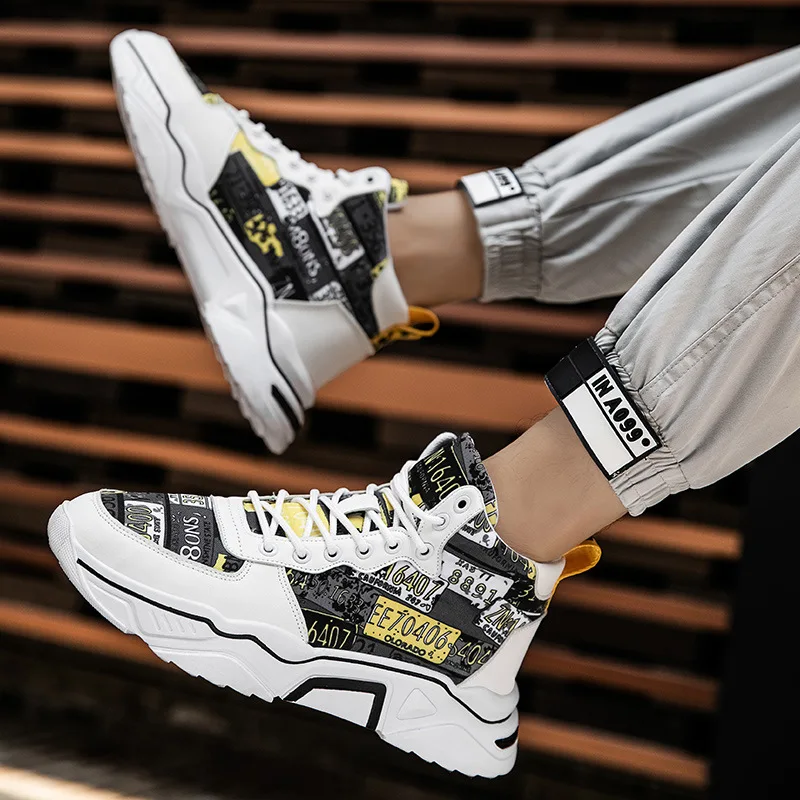 

running shoes New casual shoes Middle high Gang light Thick bottom fashion graffiti gym shoes designer shoes men