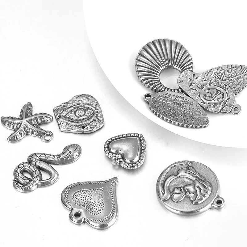 

6pcs Silver Color Pendant Stainless Steel Embossed Charms Snake Leaves Shape DIY Vintage Handmade Jewelry Findings Accessories