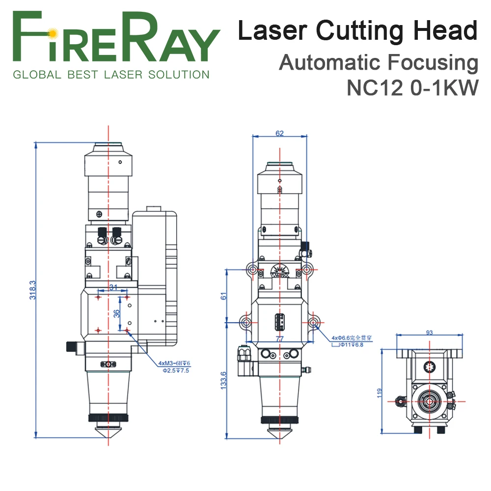Волоконная Лазерная режущая головка FireRay WSX 0-1 кВт NC12 с автоматической
