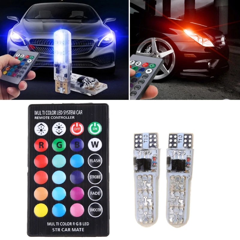 

2x T10 RGB LED Car Wedge Reading Lamp Auto Interior Light+ Remote Control G99F