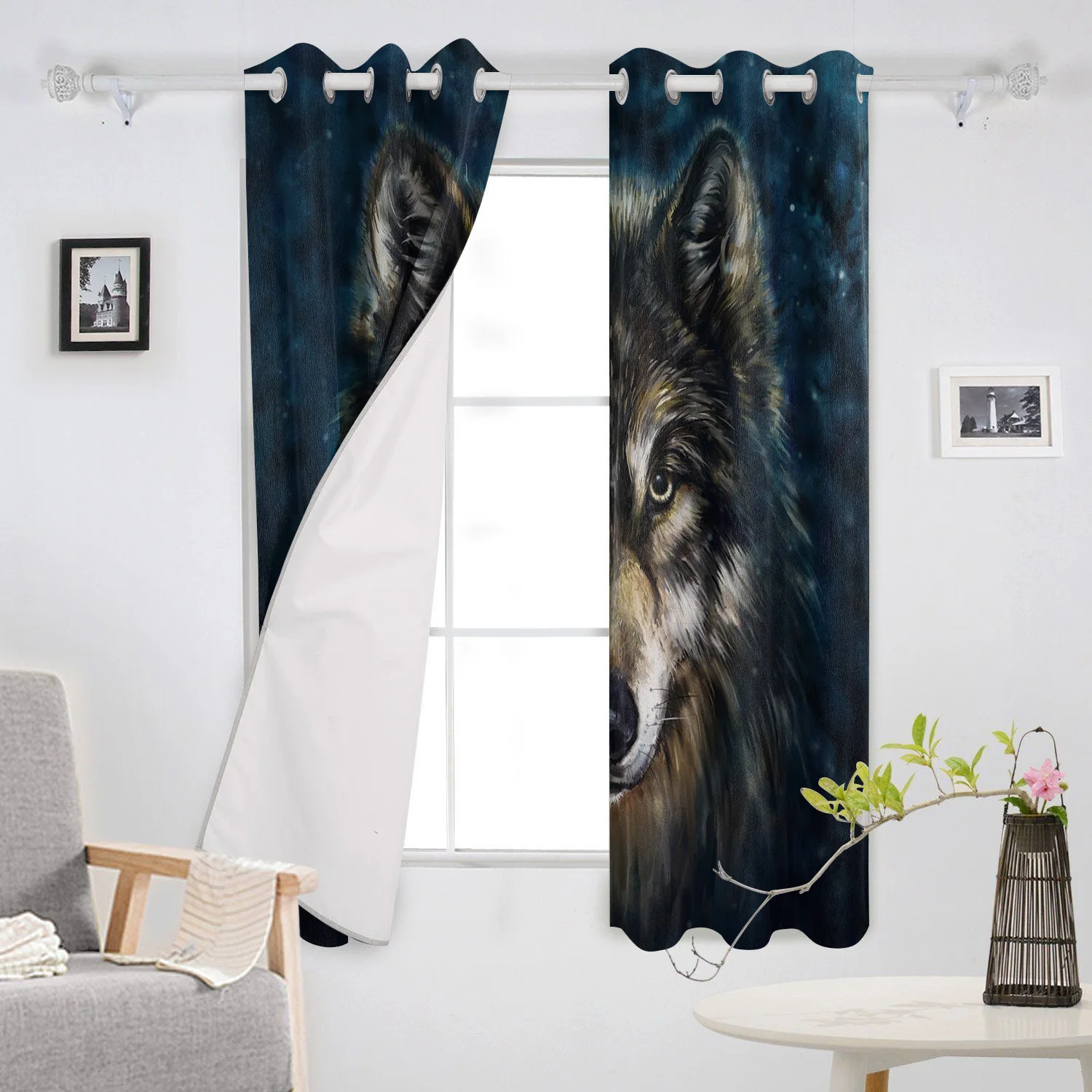 Животные искусство голова Волка плюшевые окна шторы для гостиной мальчиков