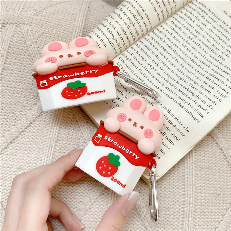 

for AirPods 1 2 Protective Case Strawberry Bunny Shell for AirPods Pro Wireless Bluetooth Headset Silicone Soft Shell Ins Style