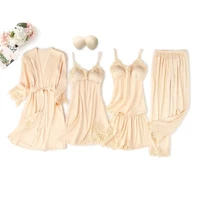 champagne robe set spring summer new pajamas suit intimate lingerie satin sexy sleep set casual novelty nightwear loungerwear