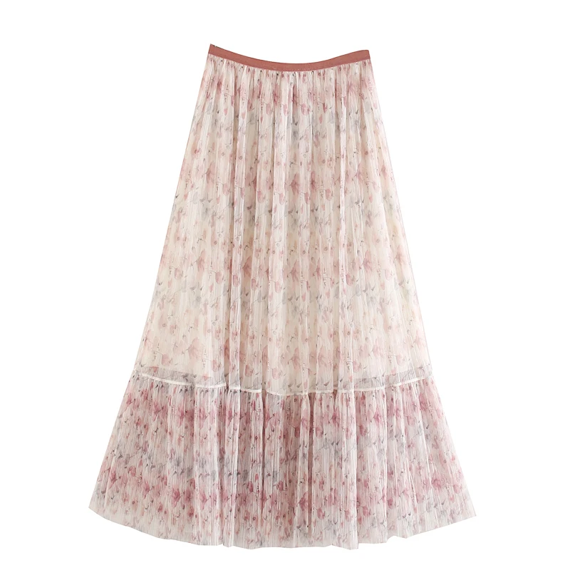Женская плиссированная юбка ZA длинная с цветочным принтом и высокой талией