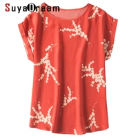 suyadream summer silk shirt 100real silk bat sleeved o neck printed t shirt 2020 new summer top