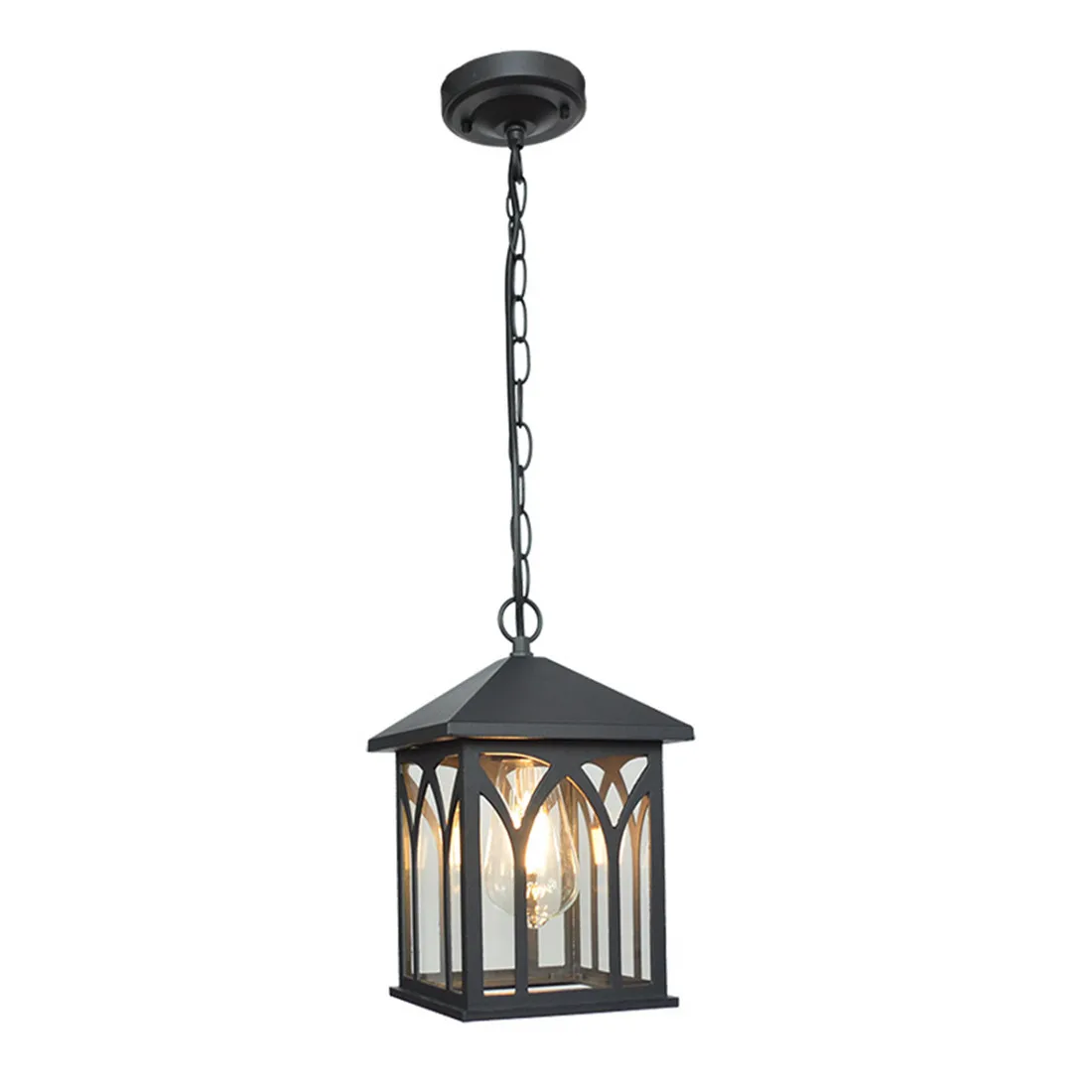 Outdoor Indoor Pendant Light with Clear Glass Shade Vintage E27 Exterior Hanging Lantern for Porch Foyer Height Adjustable