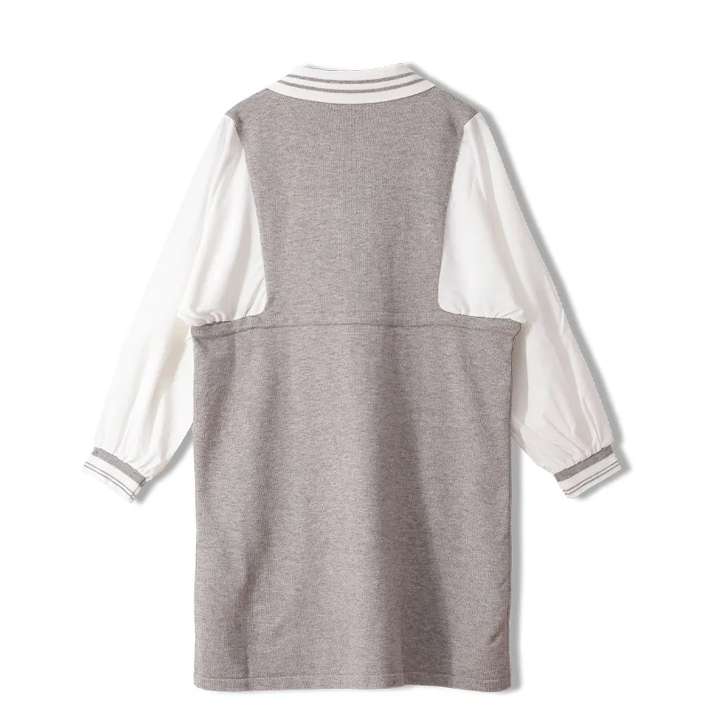 

Spring Autumn Fashion Patchwork Preppy Style Casual Knitted Women Dress Button Turn-Down Collar High Quality High Waist Dresses
