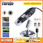 Ручной цифровой микроскоп с USB, Электронные Микроскопы 3-в-1 с разъемом Type-C и Micro USB, с 8 светодиодами, 1600X, 1000X, 500X
