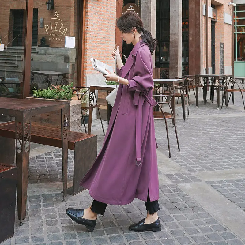 Long Coat Women Korean Trench Coat 2020 Spring and Autumn New Loose Fashion Double Breasted Bandage Female Coat R306