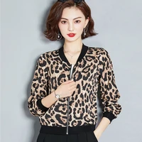 leopard print women jacket thin coat stand collar long sleeve bomber jacket casual tops jacket woman big size tops ladies coats