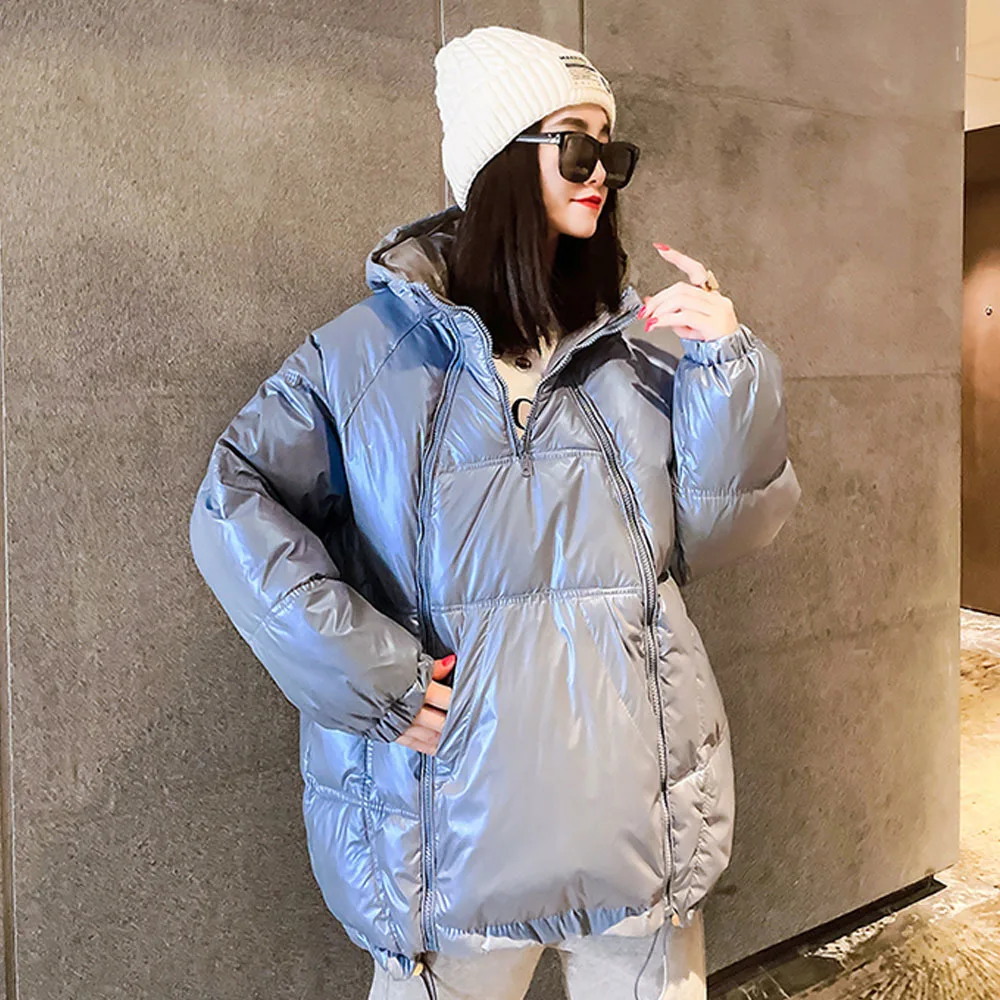 

Hedging Oblique Zipper 2021 Winter Women's Two-wear Cotton Jacket New Hooded Short Coat Fashion Chic Loose Trend Bread Jacket