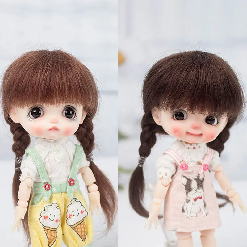 

1/8, парик из мохера для шарнирной куклы ob11, милые вьющиеся волосы с ветром, двойной хвост, твист, маленькая плетеная кукла, парики, аксессуары ...