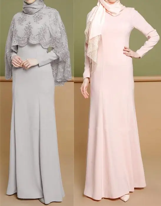 Элегантный 2 шт Абая для мусульманских женщин Платье макси с длинным рукавом +