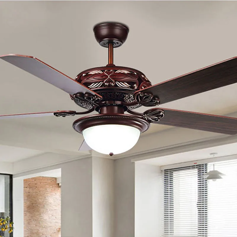 

Chinese Ceiling Fan Light Wood Leaf Five Leaf Restaurant Fan Light Retro Living Room Fan Light American Ceiling Fan Light