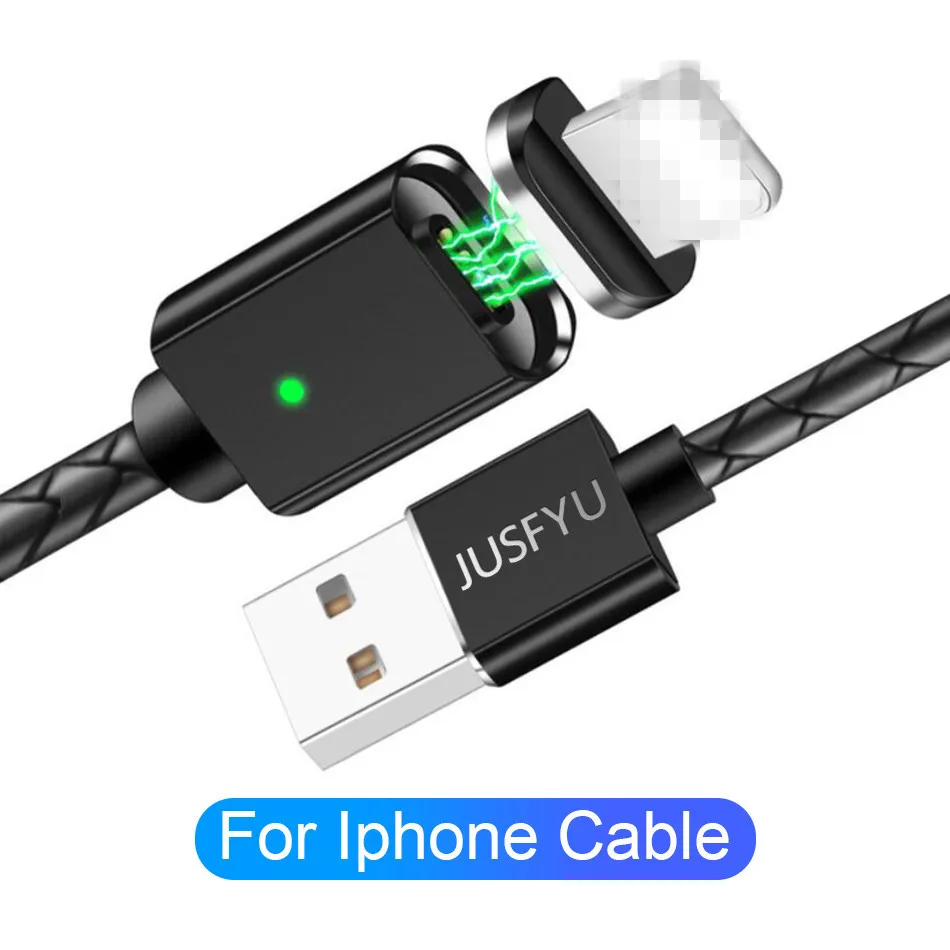 Black For IOS Магнитный кабель usb type-C кабель для iPhone зарядное устройство 1 м Магнитный 3A Быстрая зарядка микро кабель usb с подсветкой провод для huawei samsung - Тип штекера: Black For IOS