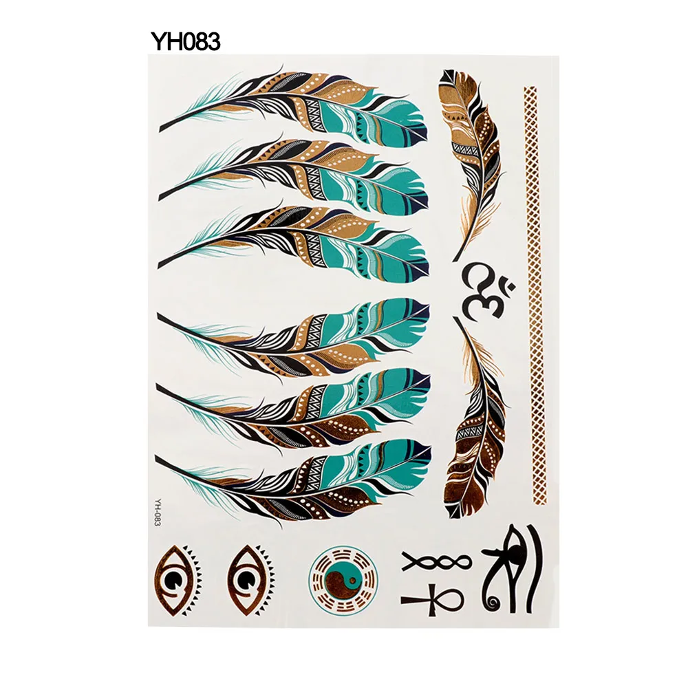Водонепроницаемая Татуировка Flash металлик золото серебро Женская мода хна/перо