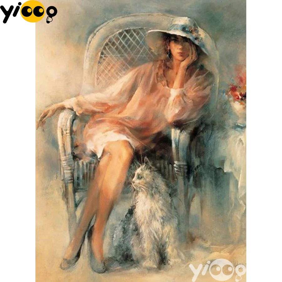 

Full Square/Round Diamond Embroidery Girl on chair 5D Diamond Painting Rhinestone Mosaic Home Decor Gift AX2948