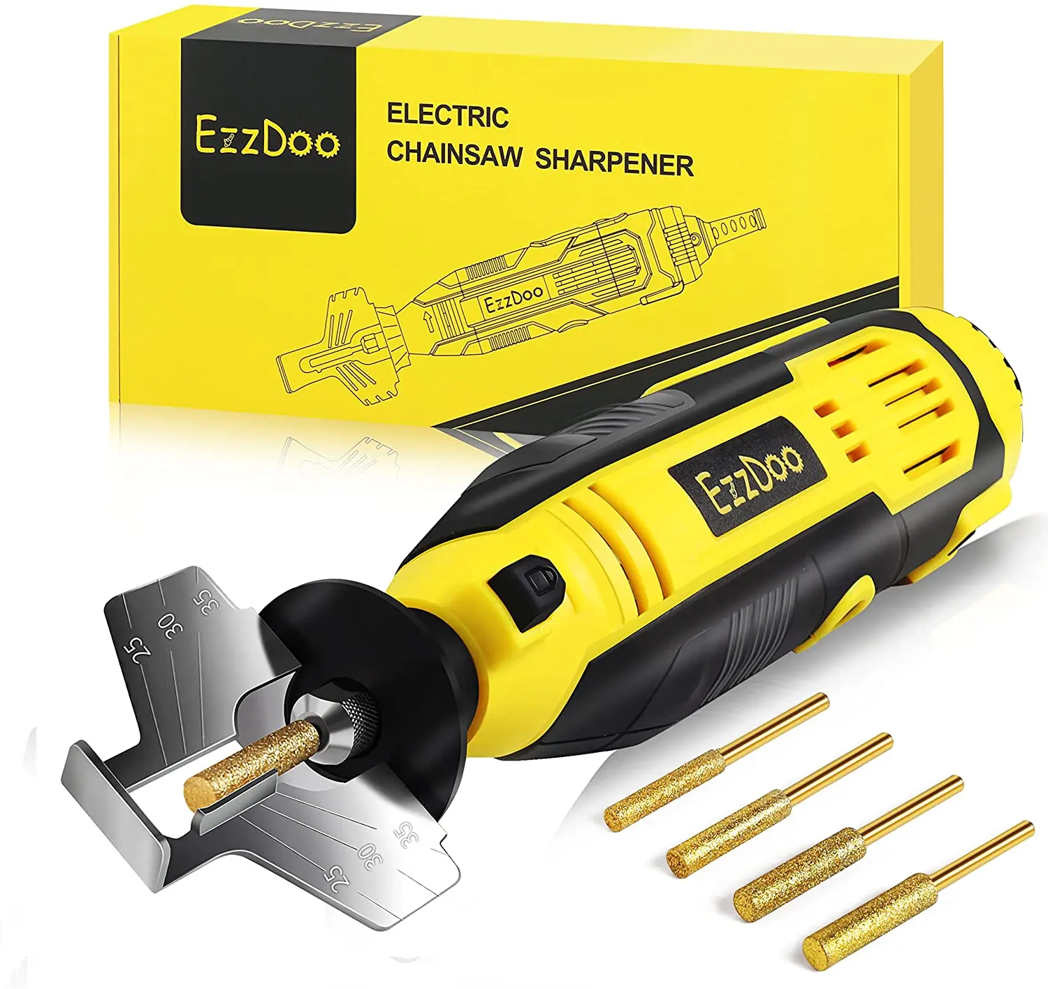 

EzzDoo 3 in 1 Electric Chainsaw Sharpener Kit with TITANIUM PLATED Chainsaw Files High Speed Metal wall plate