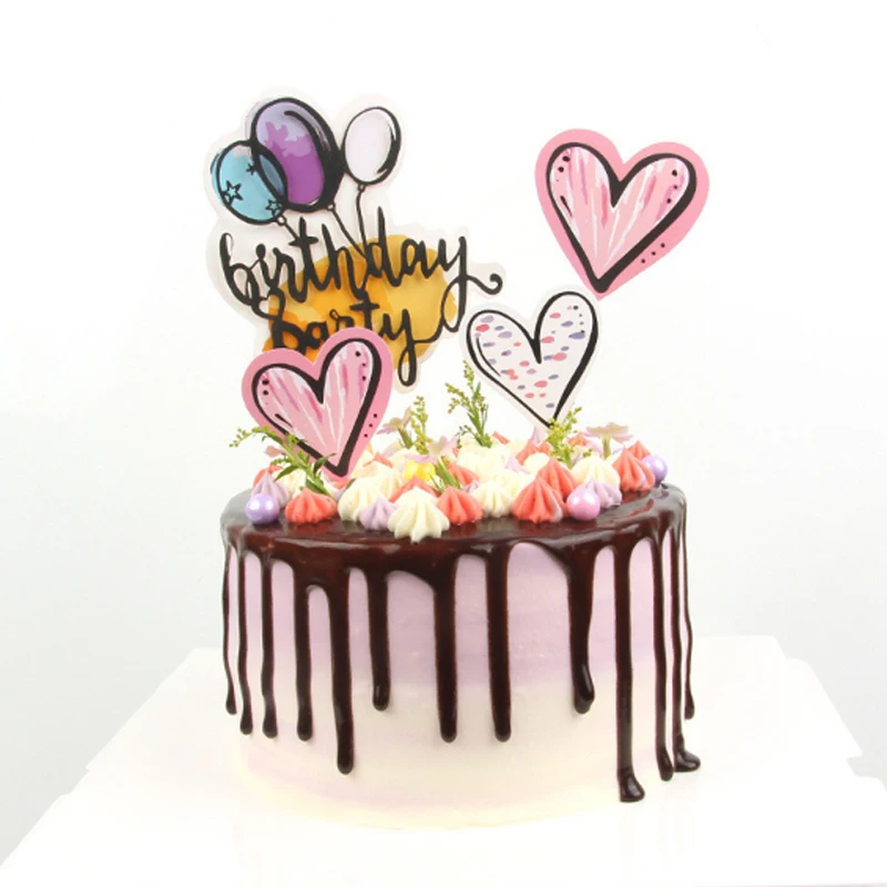 Новый красочный ручной росписью любовь Топпер для торта в форме сердца с днем