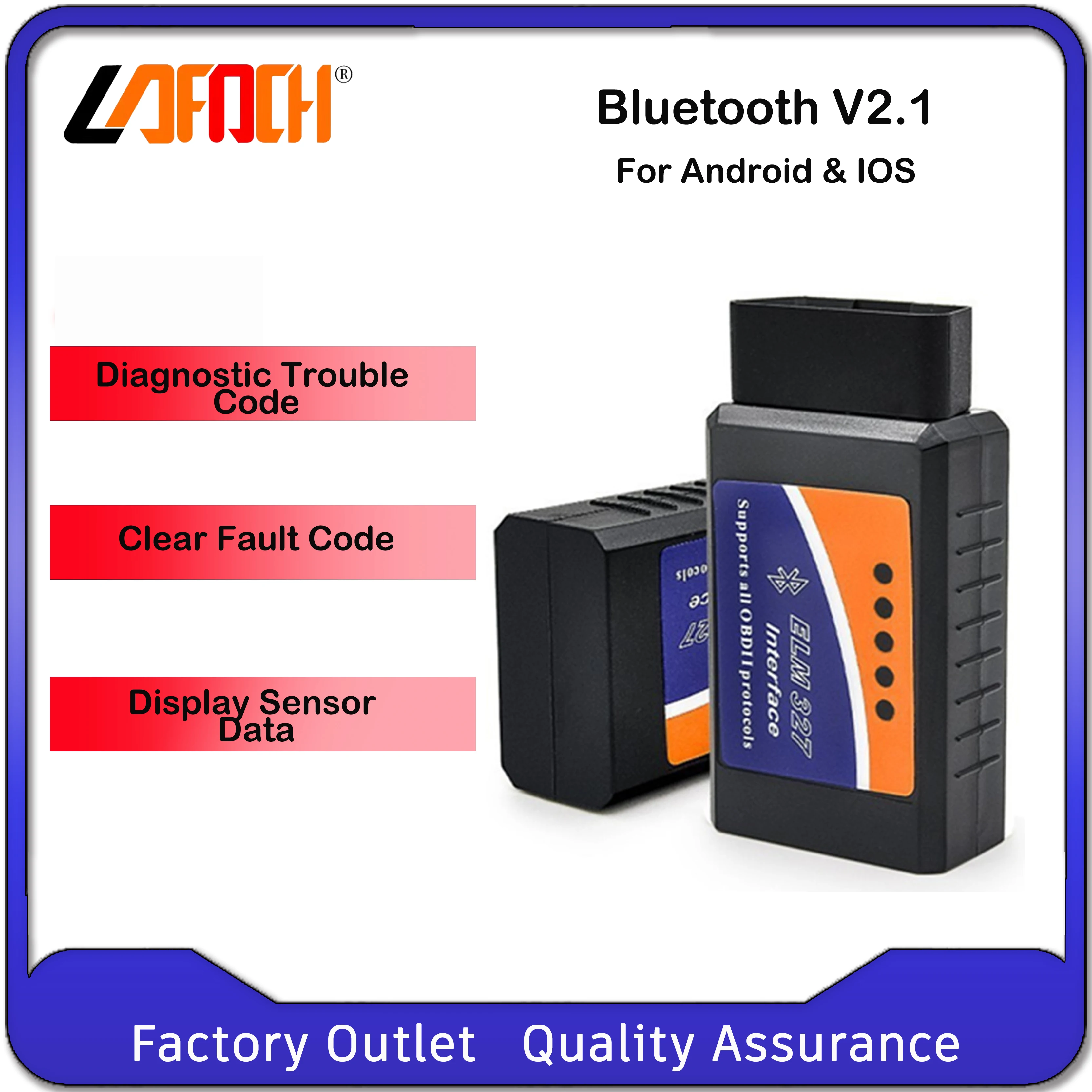 

LAFOCH ELM327 Bluetooth V2.1 для Android и IOS OBD2 / OBD II цвет черный