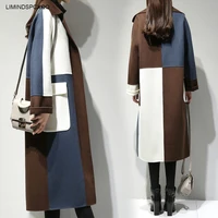 elegant long woolen coat women autumn winter plus size wool overcoat female korean loose color matching wool coats jackets w1649