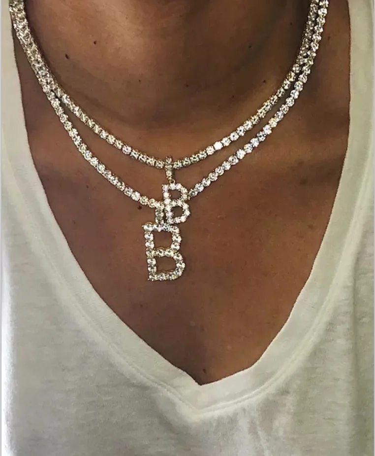 Женская Мужская Рок Хип Хоп мода 1" ювелирные изделия iced out cz Алфавит кулон персонализированное имя CZ теннисная цепочка ожерелья с инициалами