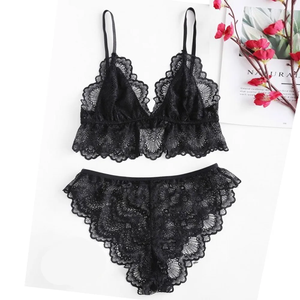 

Sexy Lingerie Set Women Transparent Lace Babydoll Bra Set Floral G-String Underwear Set Nightwear Bra And Panty Sets Babydoll 50