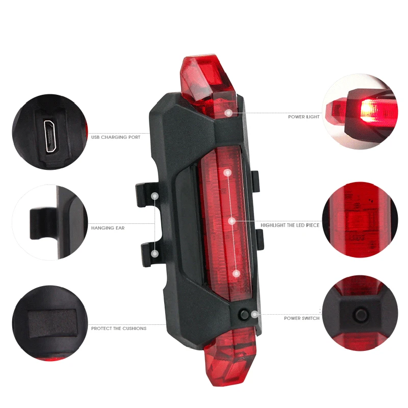 Велосипед светильник Водонепроницаемый задний светодиодный USB Перезаряжаемые
