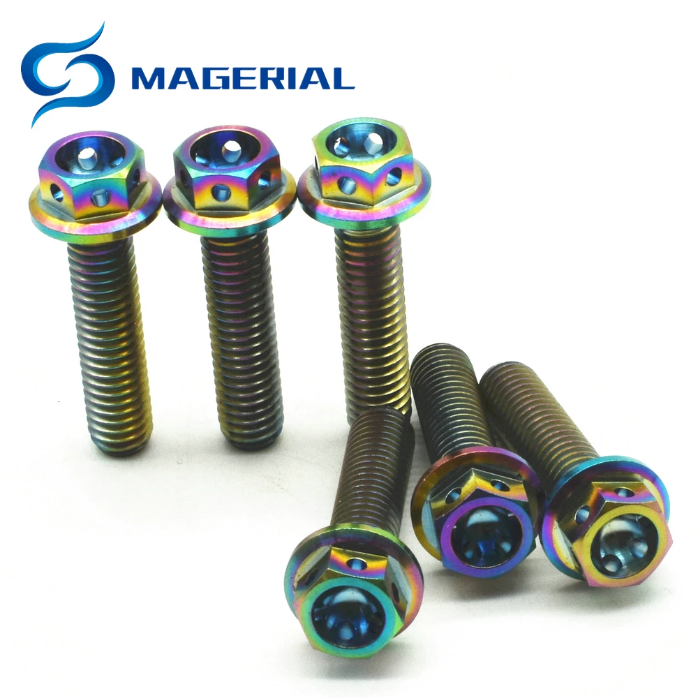 Титановые болты M6 10-50 мм DIY MTB Ti/Gold/Muticolor полый фланец с наружной шестигранной головкой Ti винты Ti Упаковка застежек из 4 штук