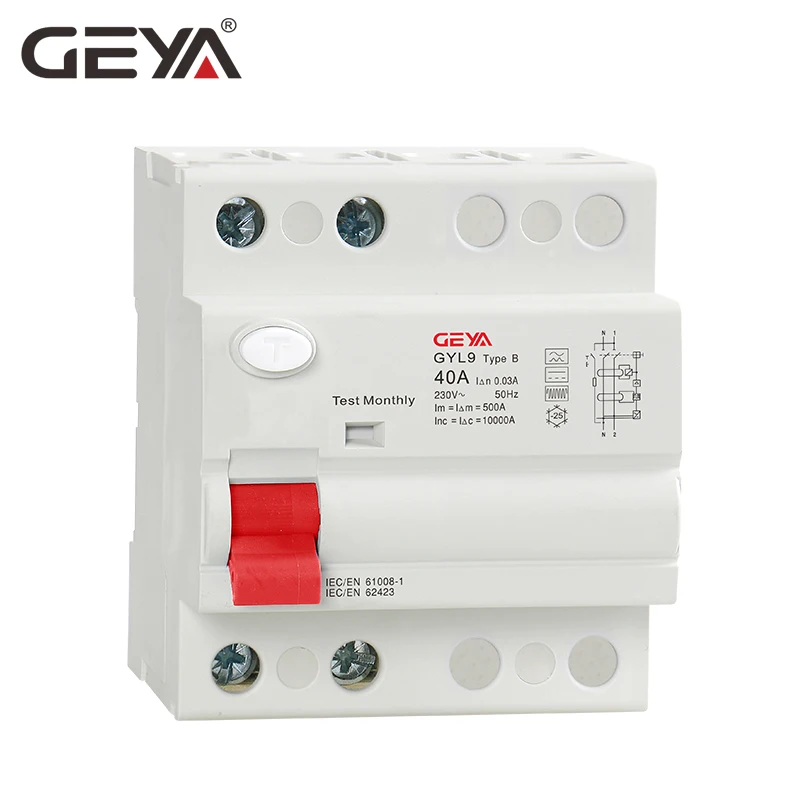 GEYA din-рейку утечки тока на землю выключатель постоянного тока RCCB RCD 4P 63A 30mA Тип B 10KA