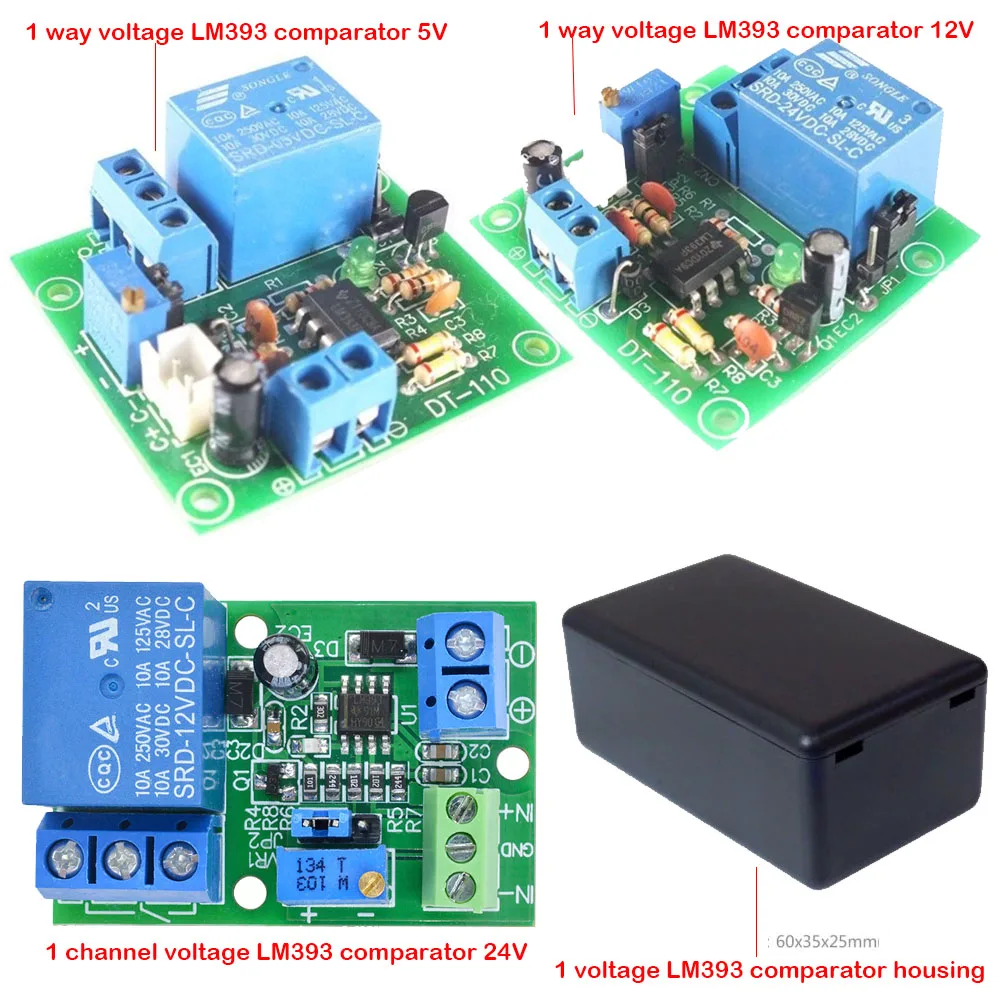 LM393 Voltage Comparator Module DC 5V/12V/24V 1 Channel Relay for Automotive Circuit Modification + Case | Электронные