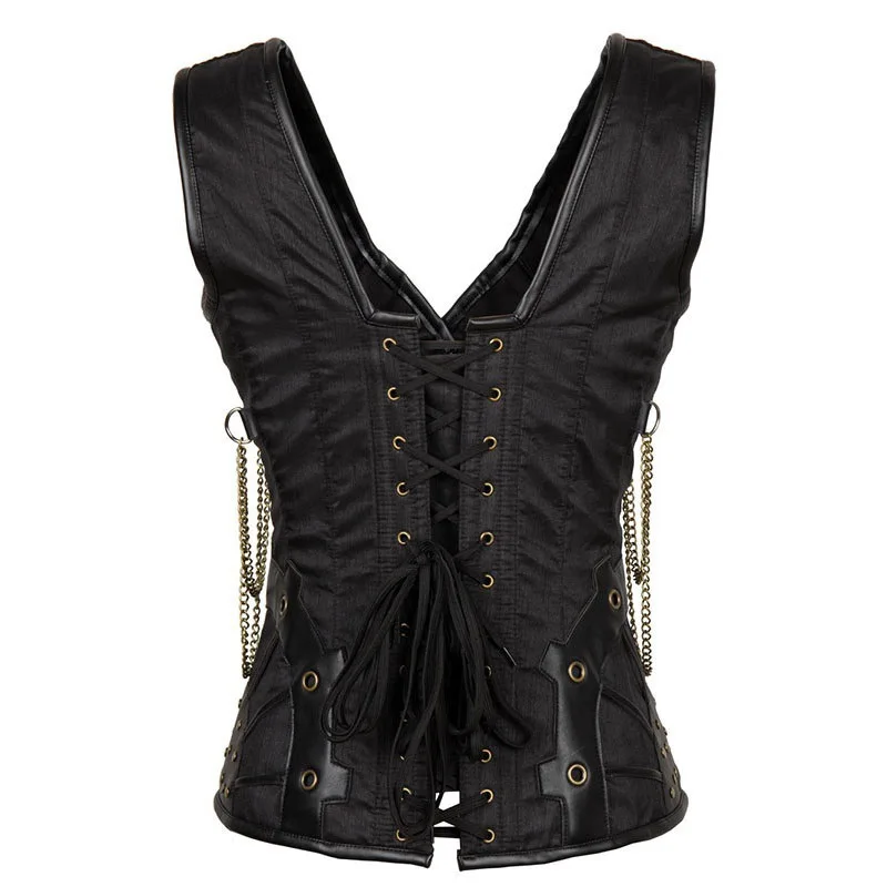 Steampunk Corset Waist Trainer Shaper Overbust Bustier Steel Bone Punk Style Gothic Gorset Metal Chain korset corsetto Shapewear