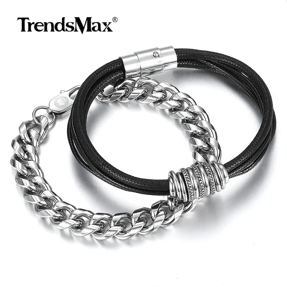 Браслет-цепочка из нержавеющей стали 11 мм черный многослойный браслет кожи с