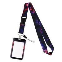 fd0839 dark starry sky night lanyard id card cover badge holder pendant key neck strap key chains lariat phone rope accessories