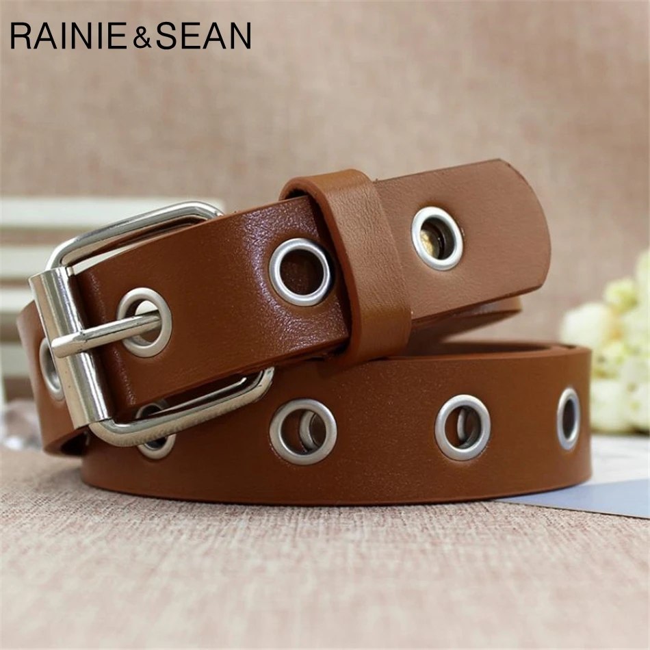 Женский кожаный ремень RAINIE SEAN белый черный бордовый с пряжками для брюк|Женские