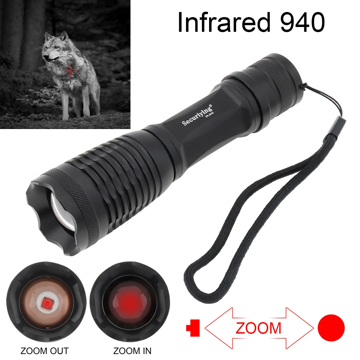 

Long Working time IR Hunting Flashlight Zoomable Focus 940nm LED Infrared Radiation IR Night Vision Torch for Hunting Predator
