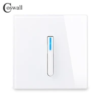 coswall 1234 gang 1 way piano key design on off wall light switch led indicator tempered glass panel white black grey