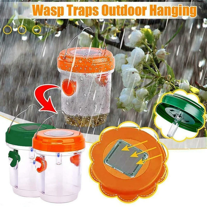 

Solar Powered Wasp Trap Catcher LED Light Outdoor Reusable Bee Hornet No Harm