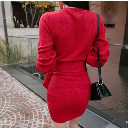 Осенне-зимнее женское офисное платье-карандаш с оборками Осеннее облегающее