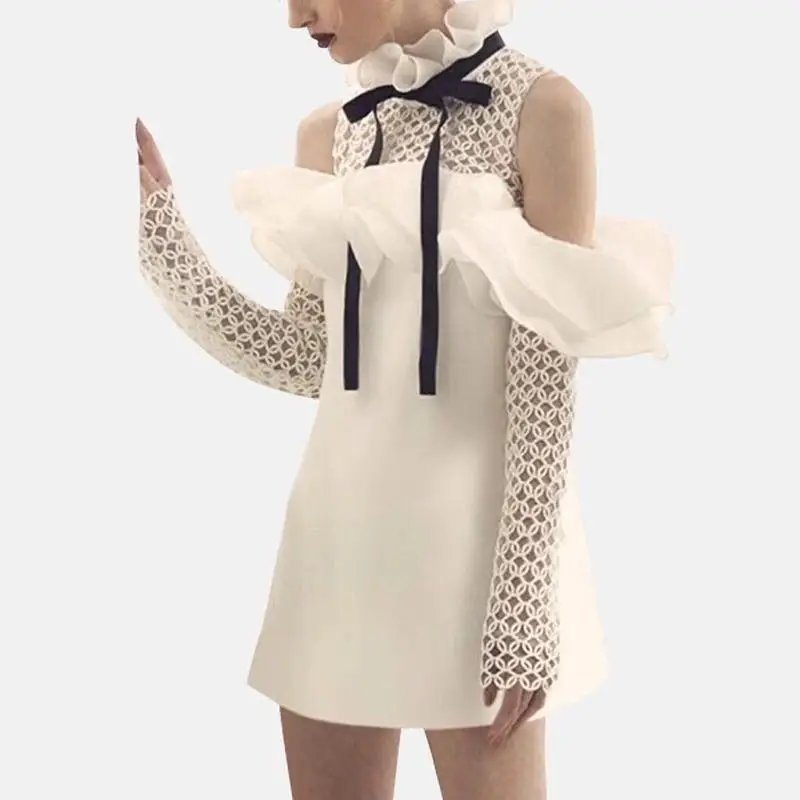 Женское сексуальное платье с открытыми плечами длинным рукавом оборками и