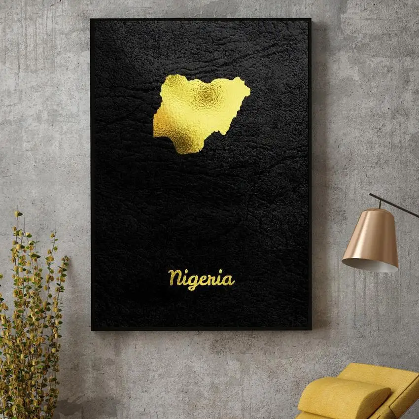 

Golden Map Nigeria Art Canvas Poster Home Decor Painting No Frame